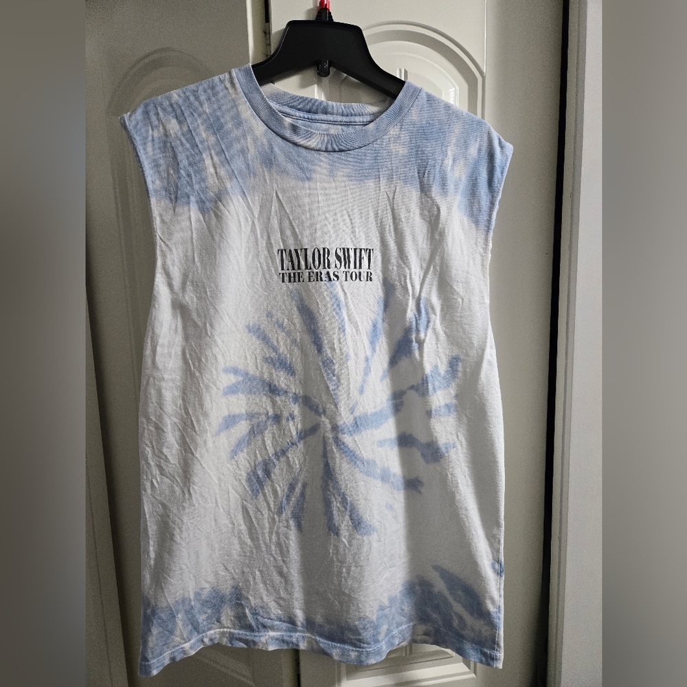 Blue and White Tie-Dye Sleeveless Shirt